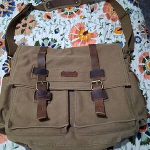 Canvas Field Tote with Leather Trim - Brown